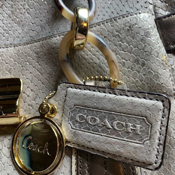 Coach Peyton Rose Gold Metallic Python Print with Gold and Tortoise Hardware - Picture 7 of 14